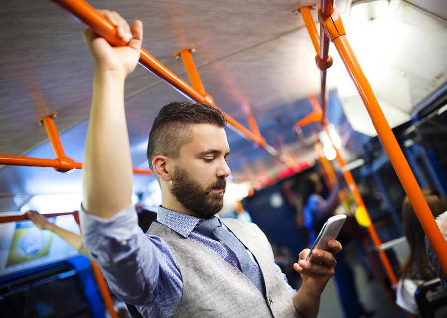 User using a mobile app on the go