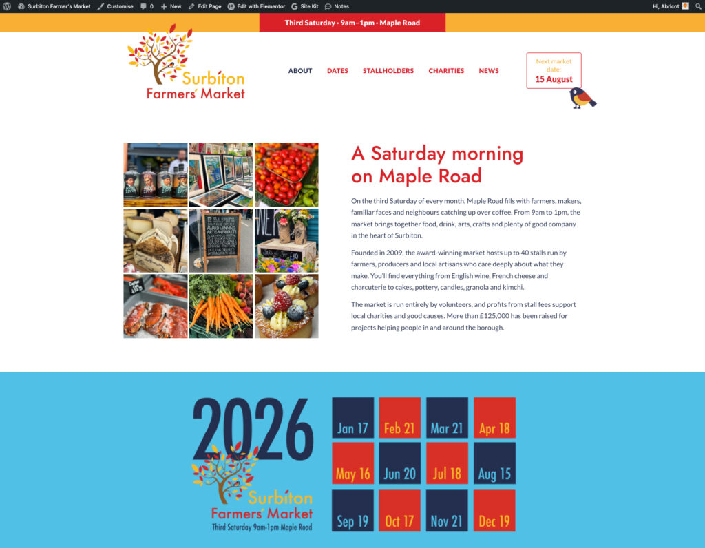 Surbiton Farmer's Market One page Website