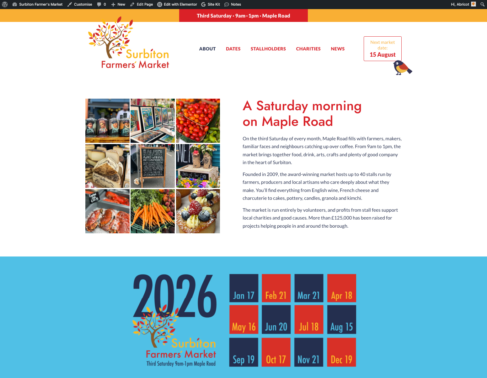 Surbiton Farmer's Market One page Website