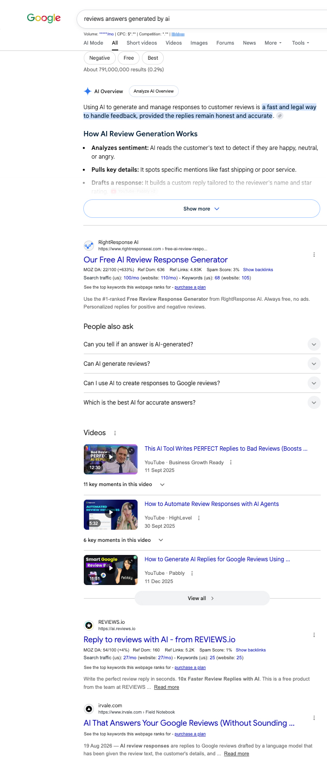 Google Search on AI generated reviews